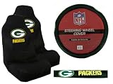 A Set of 2 Universal-Fit NFL Front Bucket Seat Covers and Comfort Grip Steering Wheel Cover - Green Bay Packers
