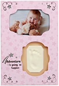 Little Mato Air Drying Clay Hand Print & Foot Print Baby Keepsake Pink Photo Frame Kit with Star Print
