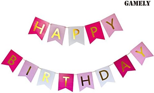Happy Birthday Banner Large Size, Light Red, Pastel Pink, White &amp; Gold Party Decorations