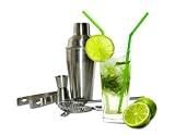 Cocktailset 5-teilig - Mixer Set Cocktail Shaker aus Edelstahl - Sieb Shaker Löffel Messbecher Zange Cocktail Set