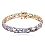 18k Yellow Gold Plated Sterling Silver Multi-Gemstone and Diamond Bracelet, 7.25