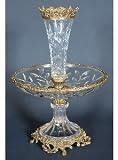 CRYSTAL VASE AND BOWL - ITALIAN CRYSTAL VASE IN BOWL WITH BRASS ACCENTS
