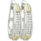 14K Two Tone Gold Invisible Set Princess Cut Diamond Hoop Earrings (0.49 ctw, G-H, SI1)