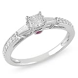 10K White Gold 0.06 CT TGW Pink Sapphire 1/2 CT TDW Diamond Engagement Ring (G-H, I2-I3)