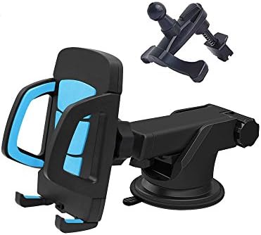 Tmashi 3 in 1 Universal Double Clip 360 Degree Rotating Car Holder Car Mount Cell Phone Holder Black Car Mount Car Mobile Phone cradle for iPhone Android (Blue)