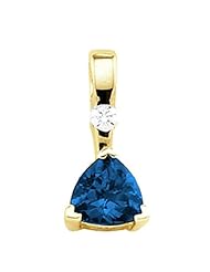 14K Yellow Gold Trillion Cut Chatham Created Sapphire and Diamond Pendant -- LIFETIME WARRANTY