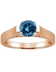 0.80 Ct Round Blue SI1/SI2 Diamond 18K Rose Gold Ring