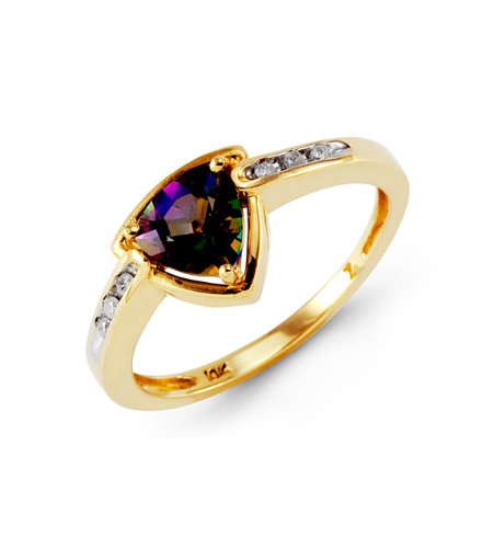 10k Yellow Gold Round Diamond Mystic Fire Topaz Ring 10k Yellow Gold Round Diamond Mystic Fire Topaz Ring