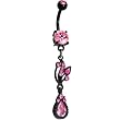 Pink Black Twisted Deco Gem Belly Ring
