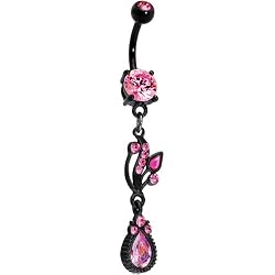 Pink Black Twisted Deco Gem Belly Ring