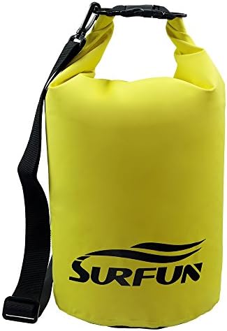 Surfun® Durable Waterproof Dry Bag Dry Sack with Shoulder Strap for Camping Kayaking Hiking Boating Rafting Swimming and Floating,Available in 5L 10L 20L 30L 40L 55L,Color: Black,Yellow,Blue,Orange,Green in stock(Yellow, 10 Liters)