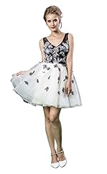 V-neck Floral Print Applique Lace Cocktail Short Chiffon Evening Dress/Prom Dress/Wedding Party Dress 