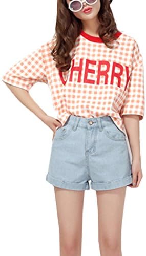Tankoo Retro Girl Oversize High Waisted Crimping Boyfriend Jeans Shorts Pant (Medium(1)(Waist 28 3/8''), Light Blue)