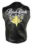 Ladies Black Biker Chick Embroidered Leather Vest