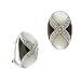 Art Deco Sterling Silver .925 Genuine Gray White Mother of Pearl MOP Stone Simulated Diamond cz X Inlay Ribbon Design Omega Back Earrings