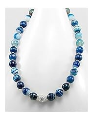 Deep Sky Blue Agate Necklace In Brass