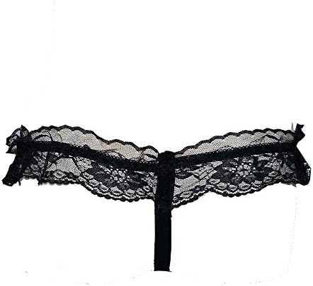 Muse Only Women's Sexy Crotchless Thong With Lace Pattern and Leopard Print,One Size,Balck