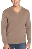  : Red Moon Men's 100% Cashmere Long Sleeve V-Neck Pullover Sweater, Dark Sand, Small