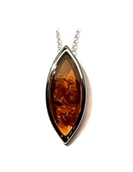 Honey Amber Sterling Silver Marquise-shaped Pendant Rolo Chain 18 Inches