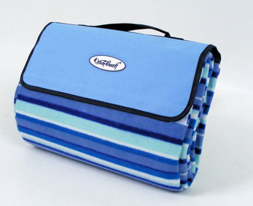 Urban Beach Fleece Picnic Rug with Waterproof Backing (135cm x 120cm). Blue Stripe