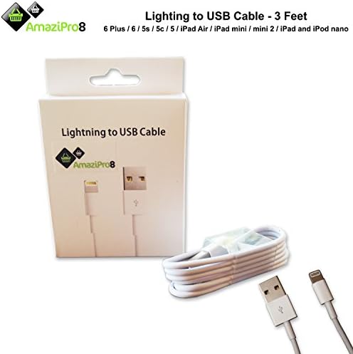 AmaziPro8 Lightning Cable 3ft (Three Feet) 8 pin USB SYNC Cable Charger Cord for Apple iPhone 6 Plus / 6 / 5s / 5c / 5 / iPad Air / iPad mini / mini 2 / iPad and iPod nano (Compatible with iOS 8) [White]