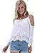 VIISHOW Women's Strap Off Shoulder Lace Crochet Crop Top Blouse (S, White)