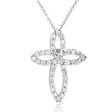 14k White Gold 1/2ctw Round Brilliant Diamond Cross Pendant (GH/I1-I2)