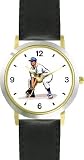 Baseball Infielder No.1 Baseball Theme - WATCHBUDDY��� DELUXE TWO-TONE THEME WATCH - Arabic Numbers - Black Leather Strap-Women's Size-Small