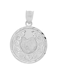 14k White Gold, Baptism Pendant Charm Round 17mm Wide