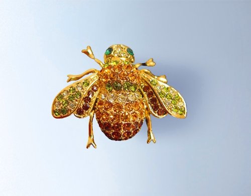 Bee Pin 24K Gold Swarovski Crystals Brooch Yellow Amber Green White Copper Brown Abeja $1 Shipping!