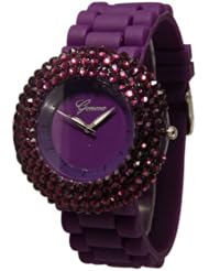 Dark Purple Large Face Crystal Silicone Watch w/ Rhinestones Face Bling Bezel