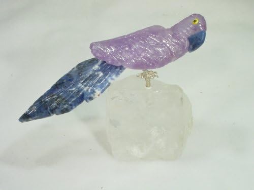 Carved Amethyst Bird with Sodalite Tail on Clear Quartz Perch Sculpture