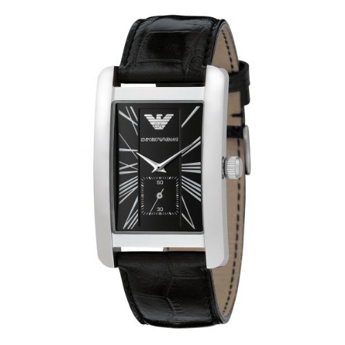 Emporio Armani Classic AR0143 - Reloj analógico de cuarzo para hombre, correa de cuero color negro