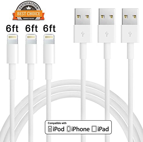 Wonshop iPhone 6s Charger, 6FT Lightning to USB Charging Cable Apple iPhone Cord for iPhone 7/7 plus/6s/6s plus/6/6 plus/5s/5c/5, Compatible with iOS 10(Pack of 3)