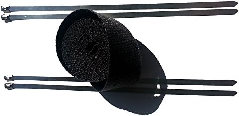 HDM 15ft Roll Black Racing Fiberglass Exhaust Header Pipe Wrap Tape & 4 Ties Combo KIT