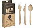 Leafware Disposable Wooden Cutlery Combo Set - 12 Spoons, 12 Forks, 12 Knives