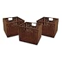 Baskets, set of 3, Small Wired Rattan (Espresso) (9"H x 11"W x 10"D)
