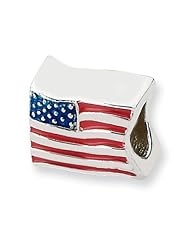 Sterling Silver Reflection Beads Collection Enameled American Flag Bead Charm 4mm Hole (fits 3mm European Style Charm Bracelets)