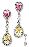 Simulated Canary Pink Sapphire Diamond Silver Drop Earrings