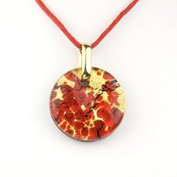 Murano Glass Pendant Jewelry - Round L Red/Gold Style2