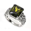 Sterling Silver Marcasite Ring with Olive CZ- Size: 6-10