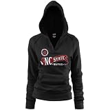 NCAA North Carolina State Wolfpack Ladies Black Rugby Distressed Deep V-neck Hoody Sweatshirt