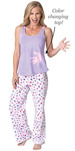 Lavender Heart Print Cotton Heat Activated Color Changing Pajamas for Women