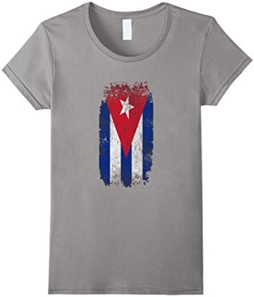Women's Cuba Cuban Grunge Distressed Symbol Emblem Flag T-Shirt Large Slate