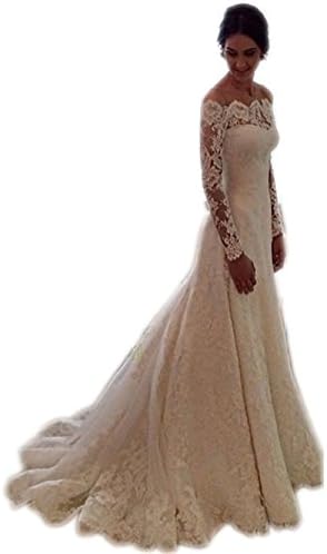 Ailimisi Elegant Lace Off shoulder Long Sleeve Wedding Dress (US 12, Ivory)