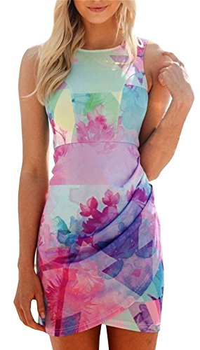 Kissky Women's Summer Sleeveless Floral Print Wrap Dress