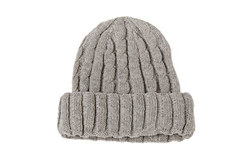 Sanremo Unisex Kids Warm Knitted Fold-Over Winter Beanie Hat (Light Grey)