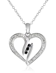 Sterling Silver White and Black Diamond Center Heart Pendant Necklace (0.10 cttw, I-J Color, I1-I2 Clarity)