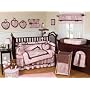 JoJo Designs 9-Piece Baby Crib Bedding Set - Pink and Brown French Toile and Polka Dot
