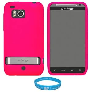 Pink Soft Silicone Protective Skin Cover Case for Verizon Wireless HTC Thunderbolt 4G / HTC Incredible HD (Model ADR6400) + SumacLife TM Wisdom Courage Wristband